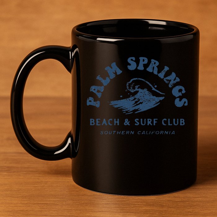 Groovy Retro Palm Springs Beach Surf Club Summer Vacations 11oz C Handle Ceramic Mug