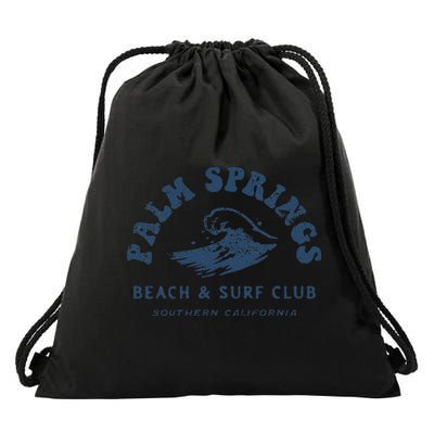 Groovy Retro Palm Springs Beach Surf Club Summer Vacations Drawstring Bag