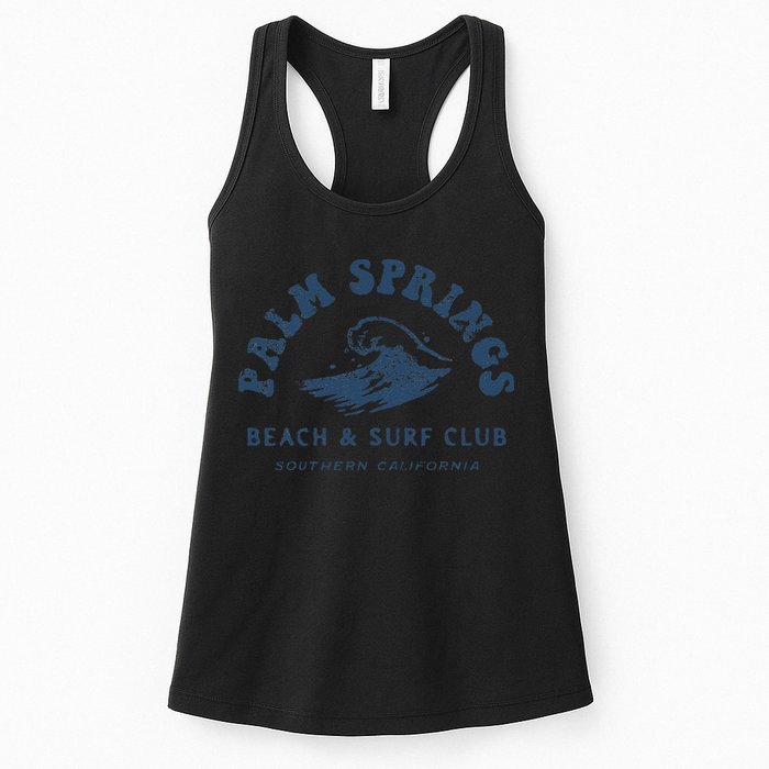 Groovy Retro Palm Springs Beach Surf Club Summer Vacations Womens Tank Top