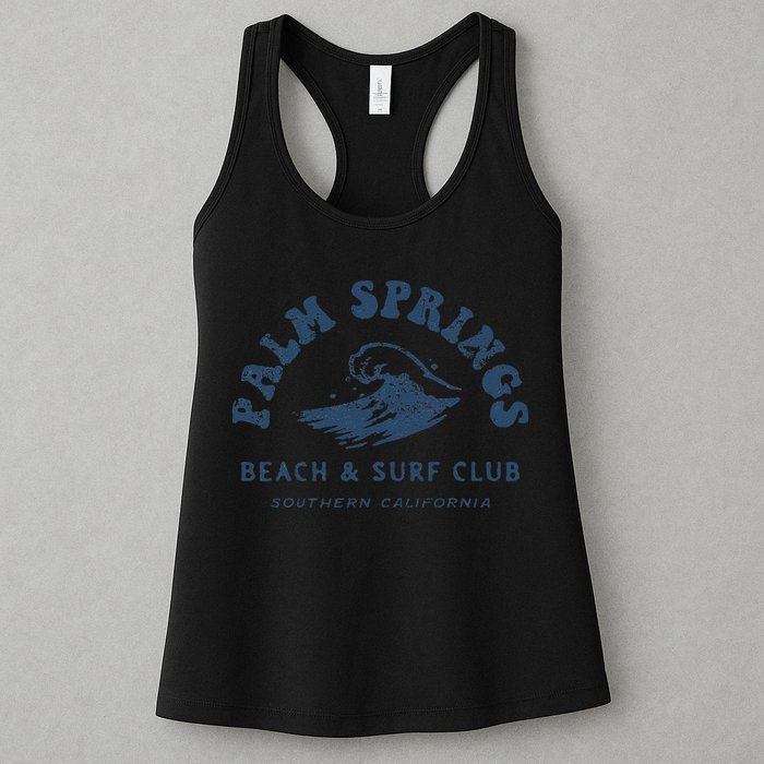 Groovy Retro Palm Springs Beach Surf Club Summer Vacations Womens Tank Top