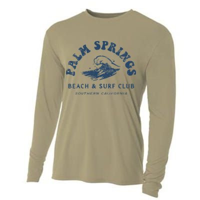 Groovy Retro Palm Springs Beach Surf Club Summer Vacations Cooling Performance Long Sleeve Crew