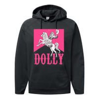 Girl Retro Personalized Dolly Cowgirl First Name Performance Fleece Hoodie