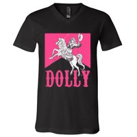 Girl Retro Personalized Dolly Cowgirl First Name V-Neck T-Shirt