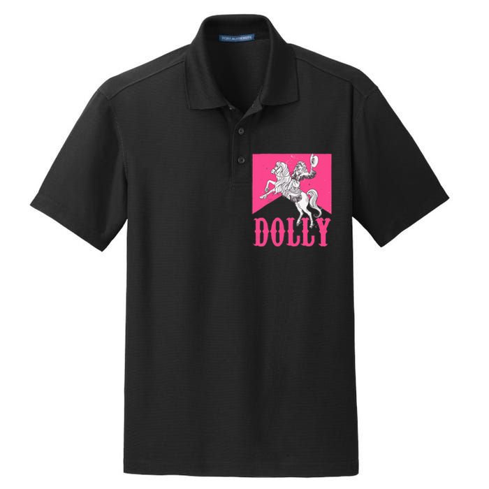 Girl Retro Personalized Dolly Cowgirl First Name Dry Zone Grid Polo