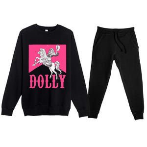 Girl Retro Personalized Dolly Cowgirl First Name Premium Crewneck Sweatsuit Set