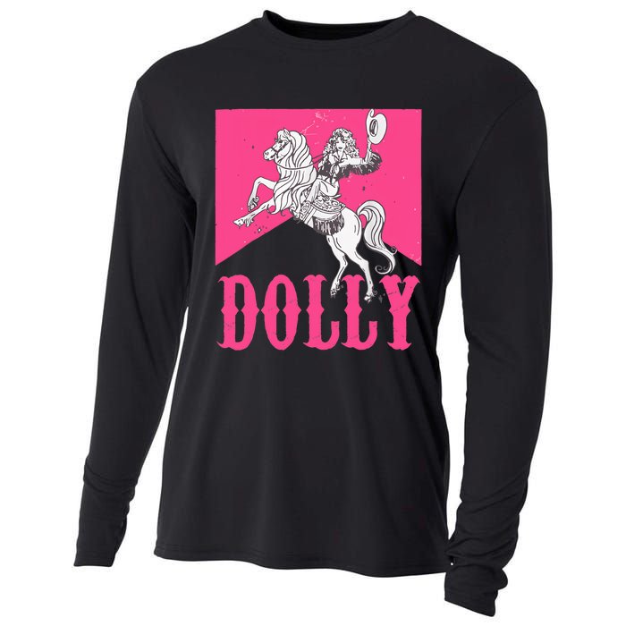 Girl Retro Personalized Dolly Cowgirl First Name Cooling Performance Long Sleeve Crew