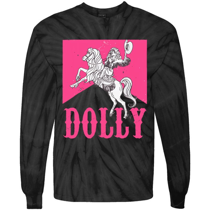 Girl Retro Personalized Dolly Cowgirl First Name Tie-Dye Long Sleeve Shirt