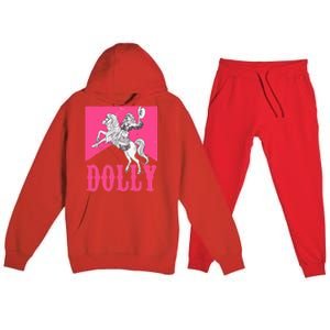 Girl Retro Personalized Dolly Cowgirl First Name Premium Hooded Sweatsuit Set