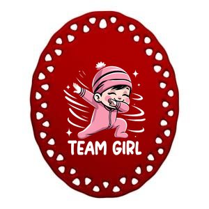 Gender Reveal Party Team Girl Baby Announcement Ceramic Oval Ornament