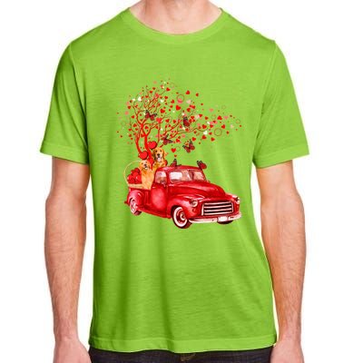 Golden Retriever Riding Red Truck Valentine Butterfly Tree Gift Adult ChromaSoft Performance T-Shirt