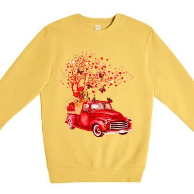 Golden Retriever Riding Red Truck Valentine Butterfly Tree Gift Premium Crewneck Sweatshirt