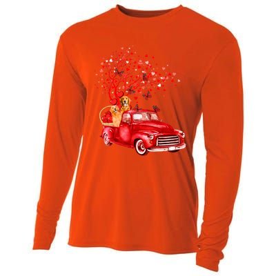 Golden Retriever Riding Red Truck Valentine Butterfly Tree Gift Cooling Performance Long Sleeve Crew