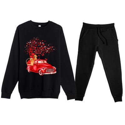 Golden Retriever Riding Red Truck Valentine Butterfly Tree Gift Premium Crewneck Sweatsuit Set