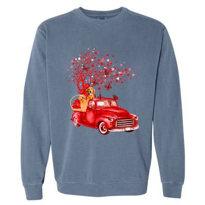 Golden Retriever Riding Red Truck Valentine Butterfly Tree Gift Garment-Dyed Sweatshirt