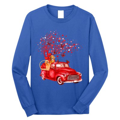 Golden Retriever Riding Red Truck Valentine Butterfly Tree Gift Long Sleeve Shirt