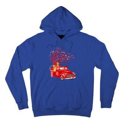 Golden Retriever Riding Red Truck Valentine Butterfly Tree Gift Tall Hoodie