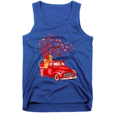 Golden Retriever Riding Red Truck Valentine Butterfly Tree Gift Tank Top