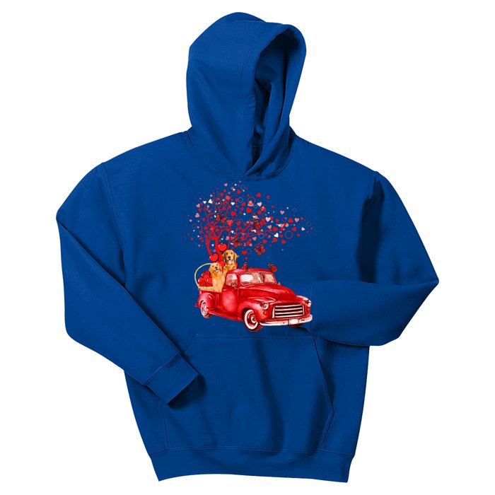 Golden Retriever Riding Red Truck Valentine Butterfly Tree Gift Kids Hoodie