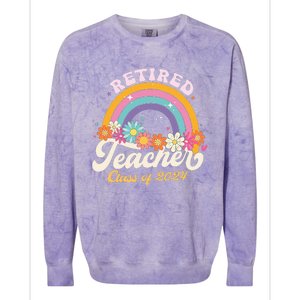 Groovy Rainbow Retired Teacher Class Of 2024 Colorblast Crewneck Sweatshirt