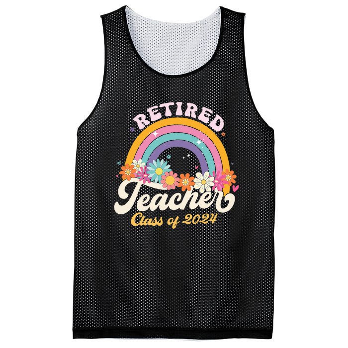 Groovy Rainbow Retired Teacher Class Of 2024 Mesh Reversible Basketball Jersey Tank