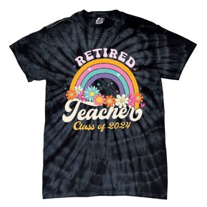 Groovy Rainbow Retired Teacher Class Of 2024 Tie-Dye T-Shirt