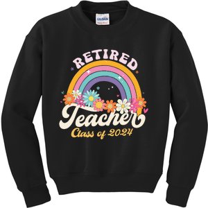 Groovy Rainbow Retired Teacher Class Of 2024 Kids Sweatshirt