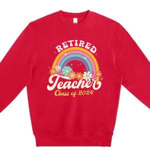 Groovy Rainbow Retired Teacher Class Of 2024 Premium Crewneck Sweatshirt