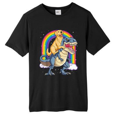 Golden Retriever Riding Dinosaur T RexBoys Rainbow Tall Fusion ChromaSoft Performance T-Shirt