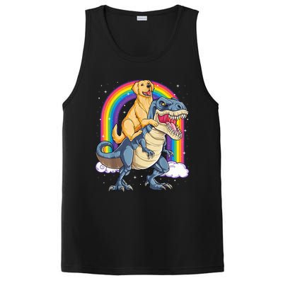 Golden Retriever Riding Dinosaur T RexBoys Rainbow PosiCharge Competitor Tank