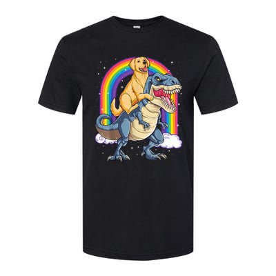 Golden Retriever Riding Dinosaur T RexBoys Rainbow Softstyle CVC T-Shirt