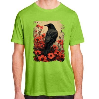 Gothic Raven Rose Enchanted Vintage Floral Crow Adult ChromaSoft Performance T-Shirt