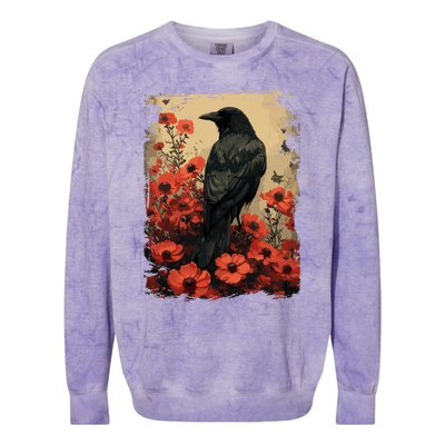 Gothic Raven Rose Enchanted Vintage Floral Crow Colorblast Crewneck Sweatshirt