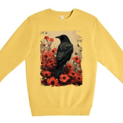 Gothic Raven Rose Enchanted Vintage Floral Crow Premium Crewneck Sweatshirt