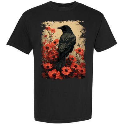 Gothic Raven Rose Enchanted Vintage Floral Crow Garment-Dyed Heavyweight T-Shirt