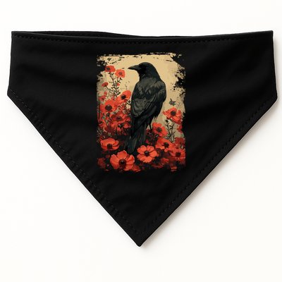 Gothic Raven Rose Enchanted Vintage Floral Crow USA-Made Doggie Bandana
