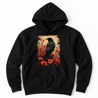 Gothic Raven Rose Enchanted Vintage Floral Crow Hoodie