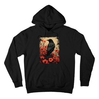 Gothic Raven Rose Enchanted Vintage Floral Crow Hoodie