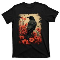 Gothic Raven Rose Enchanted Vintage Floral Crow T-Shirt