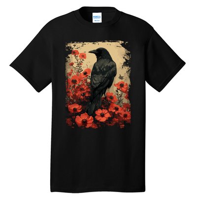 Gothic Raven Rose Enchanted Vintage Floral Crow Tall T-Shirt