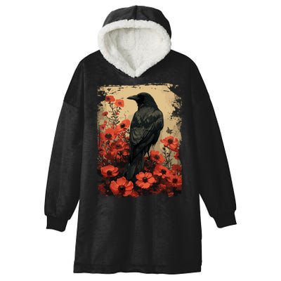 Gothic Raven Rose Enchanted Vintage Floral Crow Hooded Wearable Blanket