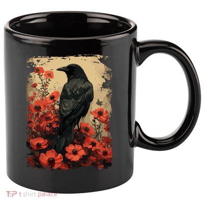 Gothic Raven Rose Enchanted Vintage Floral Crow 11oz C Handle Ceramic Mug