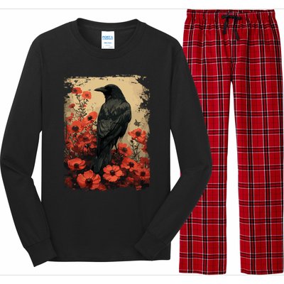 Gothic Raven Rose Enchanted Vintage Floral Crow Long Sleeve Pajama Set