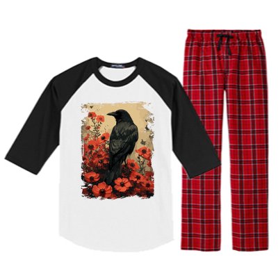 Gothic Raven Rose Enchanted Vintage Floral Crow Raglan Sleeve Pajama Set