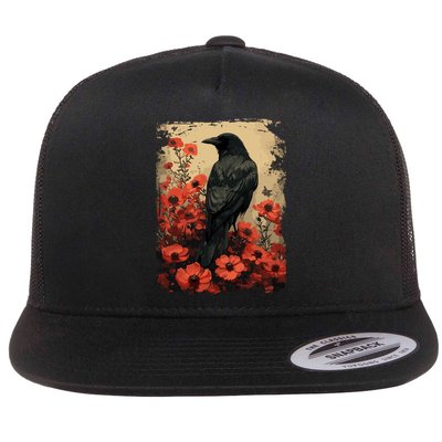 Gothic Raven Rose Enchanted Vintage Floral Crow Flatbill Hat