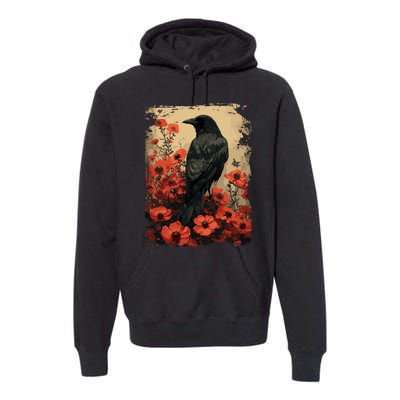 Gothic Raven Rose Enchanted Vintage Floral Crow Premium Hoodie