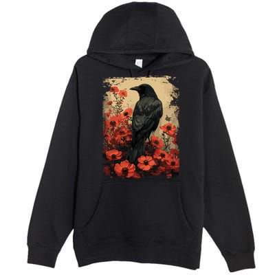 Gothic Raven Rose Enchanted Vintage Floral Crow Premium Pullover Hoodie
