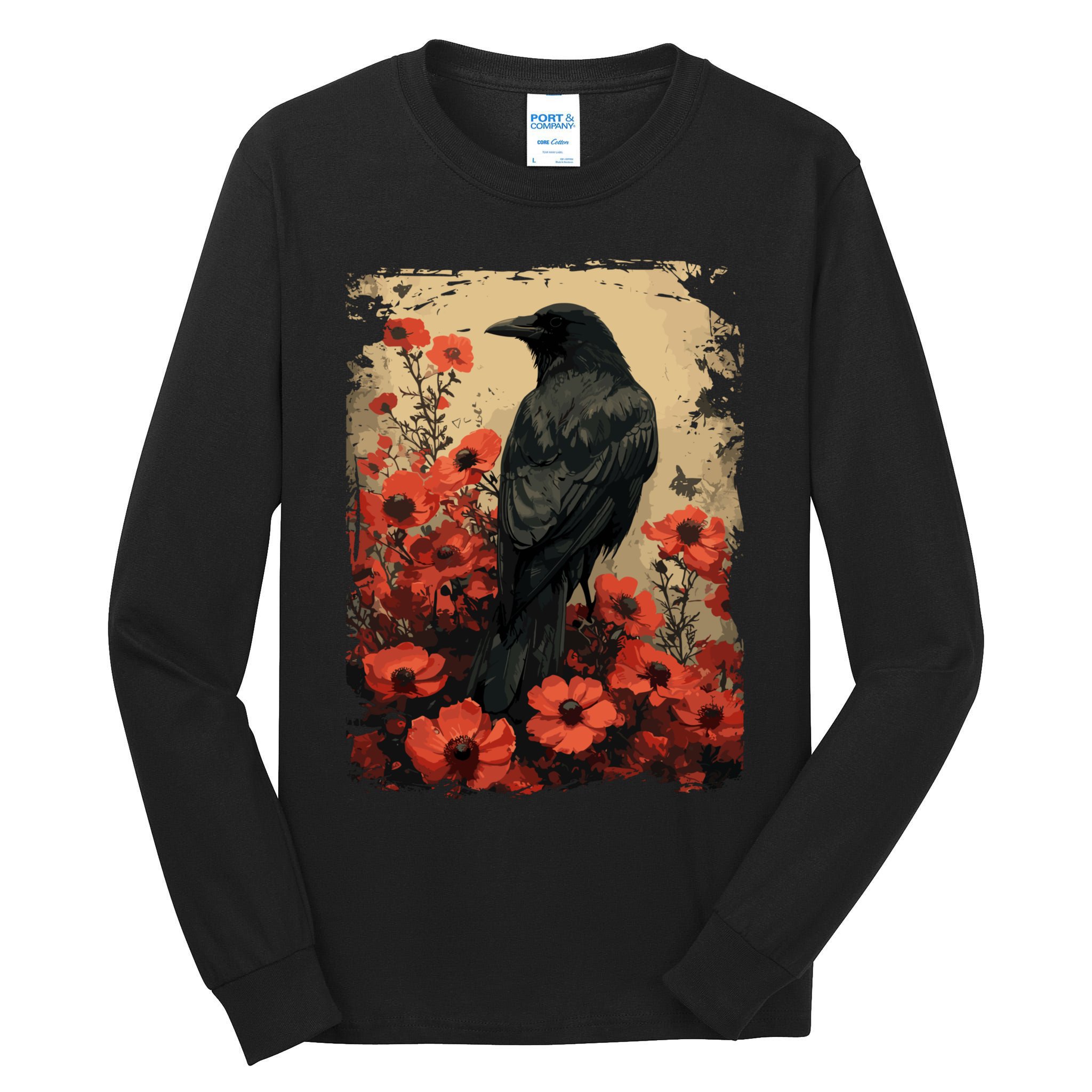 Gothic Raven Rose Enchanted Vintage Floral Crow Tall Long Sleeve T-Shirt