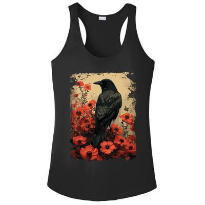 Gothic Raven Rose Enchanted Vintage Floral Crow Ladies PosiCharge Competitor Racerback Tank