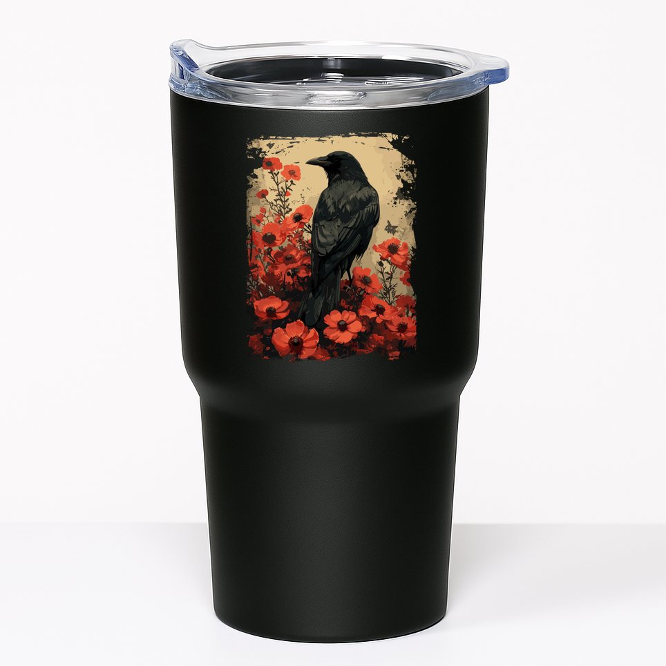 Gothic Raven Rose Enchanted Vintage Floral Crow Tumbler