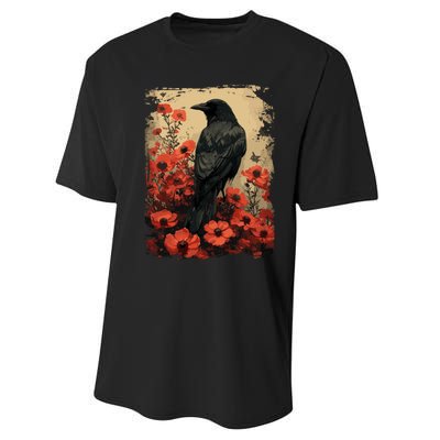 Gothic Raven Rose Enchanted Vintage Floral Crow Performance Sprint T-Shirt